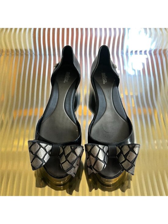 Melissa Shoes - MELISSA Black Silver Bow D’Orsay Flats Size US 7